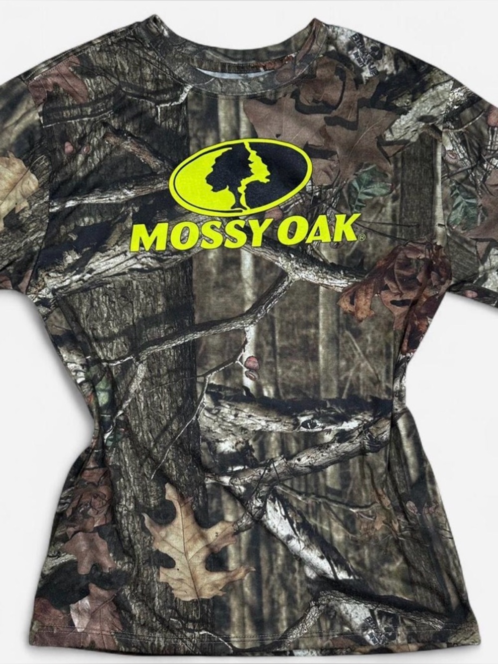 Mossy Oak Yellow Logo Camo Oversized Tee Adults Small Outdoorsy Hunting Country